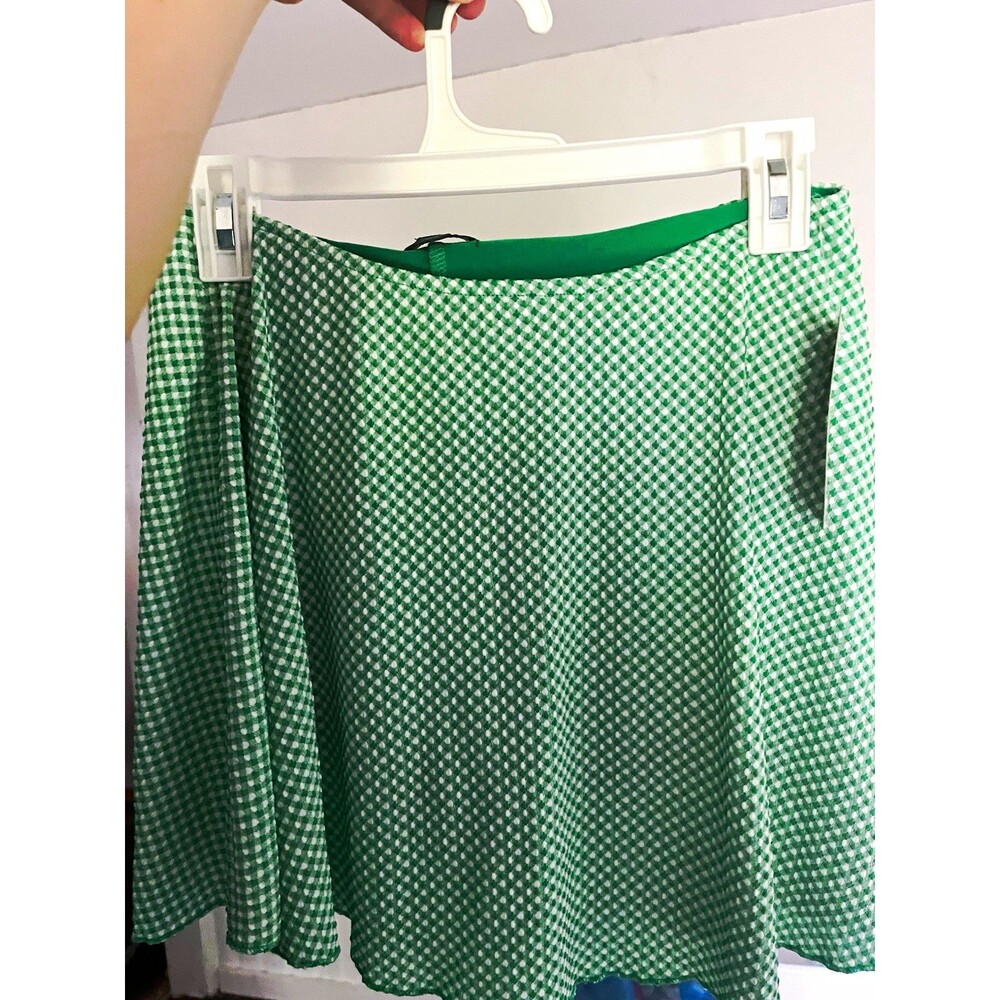 Women’s Green/White Gingham Athletic Skort L Pull-On Elastic Stretch Short